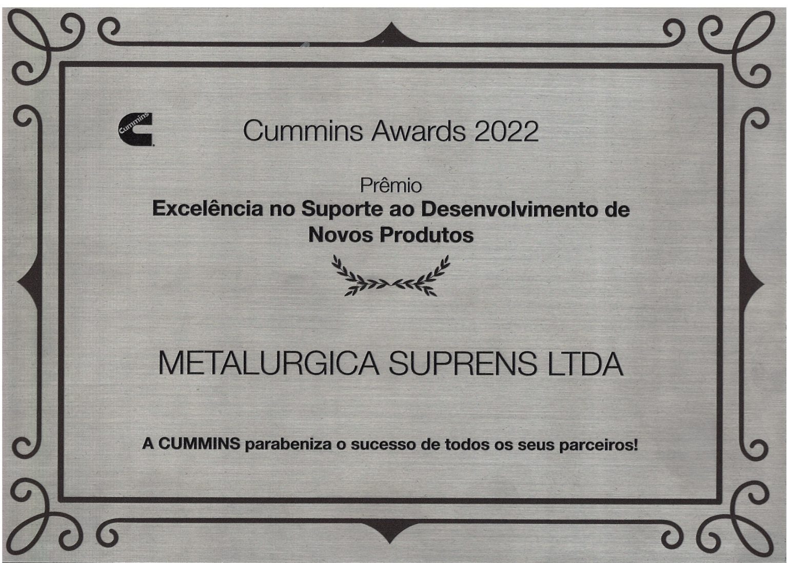 Prêmio Cummins - Excelência no suporte ao desenvolvimento de novos projetos