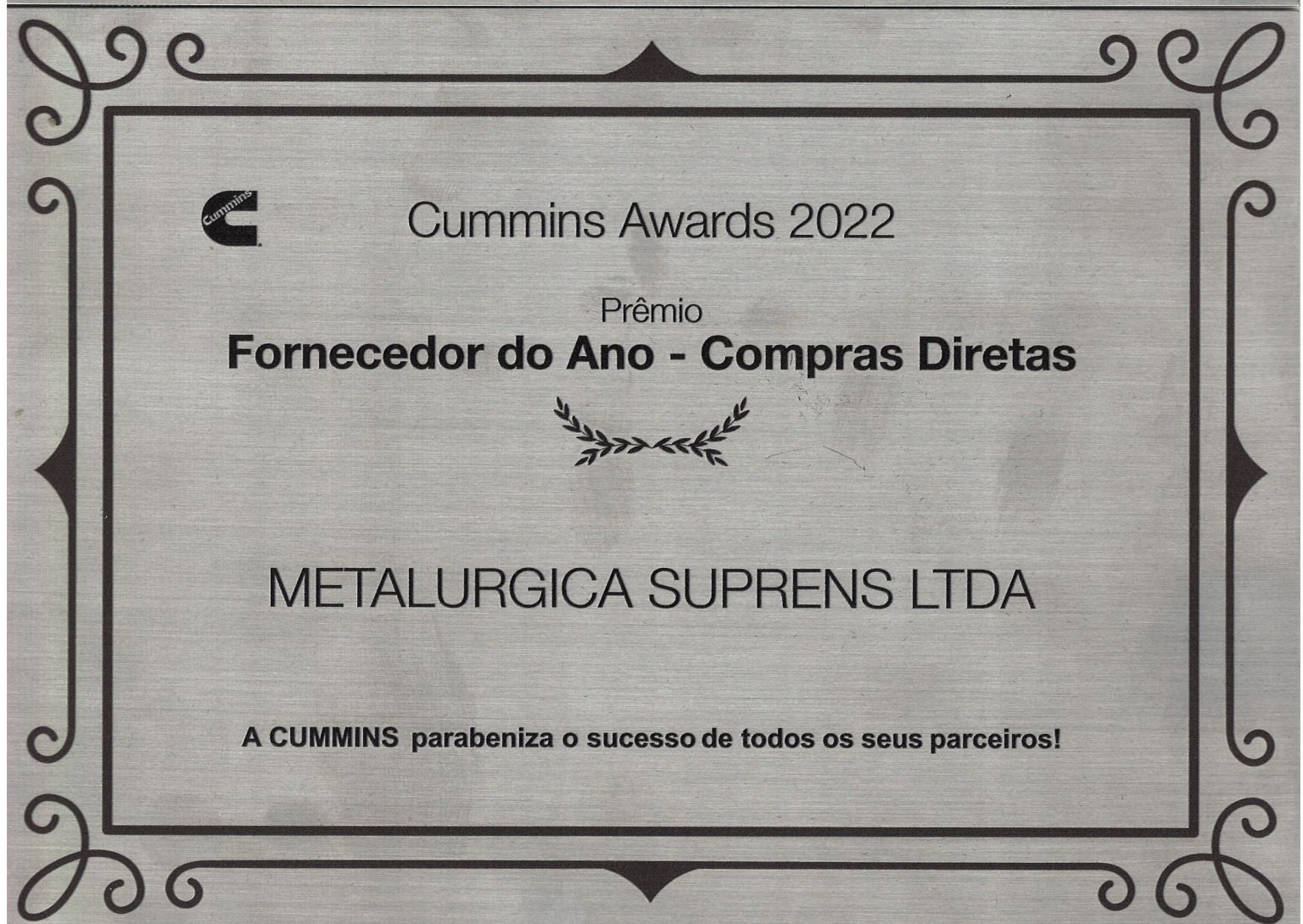 Prêmio Cummins - Melhor Fornecedor 2022